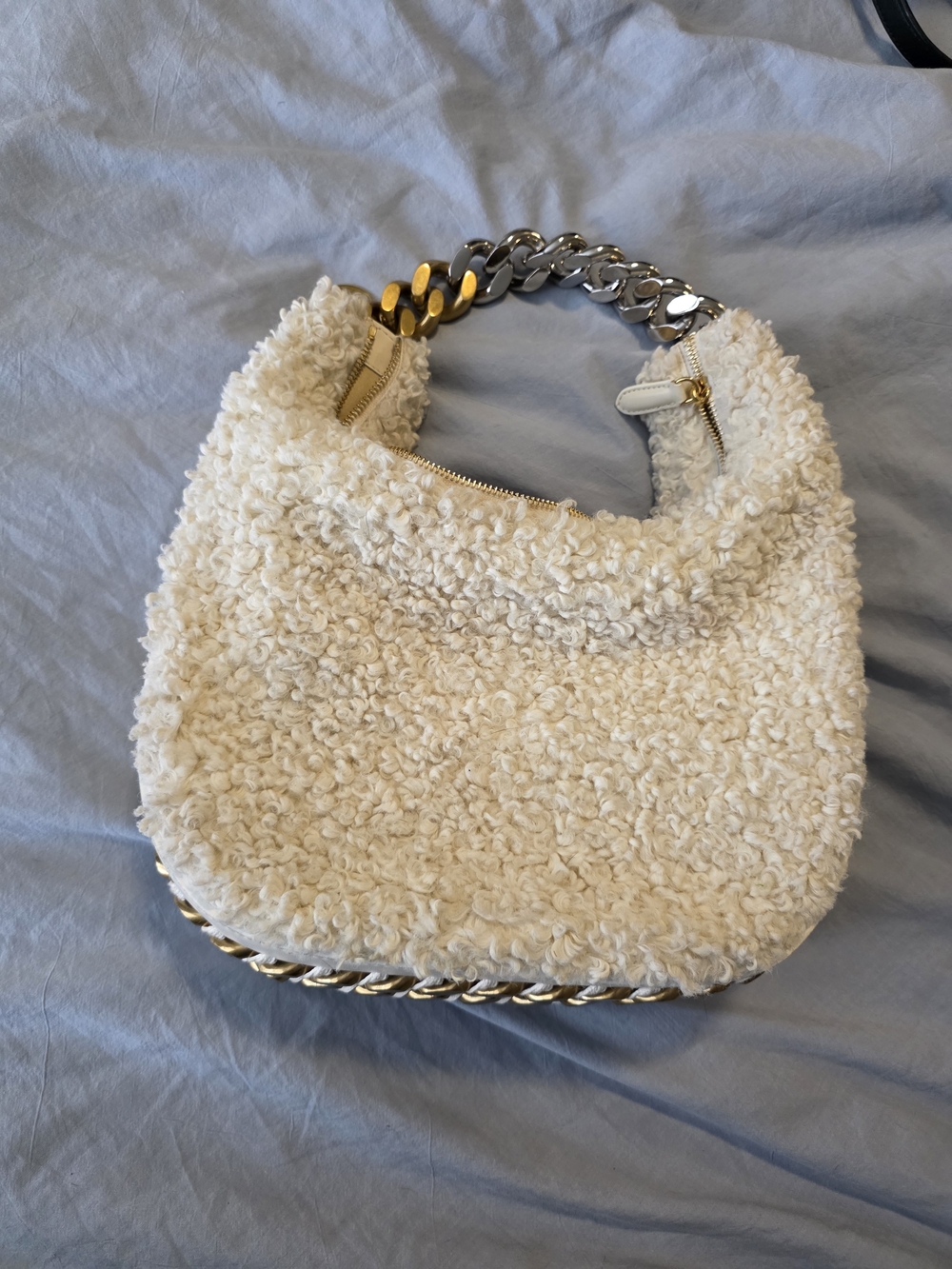 Stella McCartney Cream Bouclé Hobo Bag with Mixed Metal Chain - Picture 2 of 5